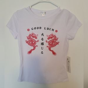 Orange Kiss White and Red Chinese Dragon Tee Shirt Top